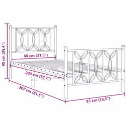 vidaXL Metal Bed Frame with Headboard Home Bed Base Bedstead - white, 80 x 200 cm/ with headboard & footboard - Additional view 7