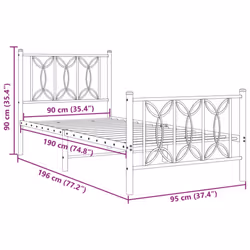 vidaXL Metal Bed Frame with Headboard Home Bed Base Bedstead - white, 90 x 190 cm/ with headboard & footboard - Additional view 7