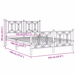 vidaXL Metal Bed Frame with Headboard Home Bed Base Bedstead - white, 135 x 190 cm/ with headboard & footboard - Additional view 7
