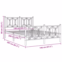 vidaXL Metal Bed Frame with Headboard Home Bed Base Bedstead - white, 140 x 200 cm/ with headboard & footboard - Additional view 3