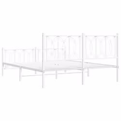 vidaXL Metal Bed Frame with Headboard Home Bed Base Bedstead - white, 150 x 200 cm/ with headboard & footboard - Additional view 5
