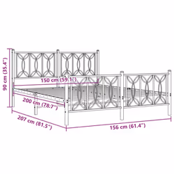vidaXL Metal Bed Frame with Headboard Home Bed Base Bedstead - white, 150 x 200 cm/ with headboard & footboard - Additional view 7