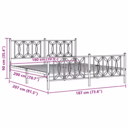 vidaXL Metal Bed Frame with Headboard Home Bed Base Bedstead - white, 180 x 200 cm/ with headboard & footboard - Additional view 3