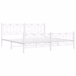 vidaXL Metal Bed Frame with Headboard Home Bed Base Bedstead - white, 200 x 200 cm/ with headboard & footboard - Additional view 2