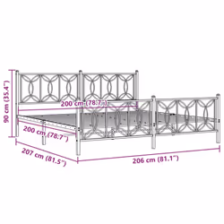 vidaXL Metal Bed Frame with Headboard Home Bed Base Bedstead - white, 200 x 200 cm/ with headboard & footboard - Additional view 3