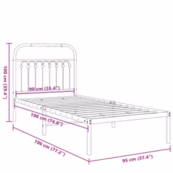 vidaXL Metal Bed Frame with Headboard and Footboard Bed Base White 183x203 cm - black, 90 x 190 cm/ with headboard - Additional view 3