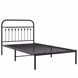 vidaXL Metal Bed Frame with Headboard and Footboard Bed Base White 183x203 cm - black, 100 x 190 cm/ with headboard - Additional view 2
