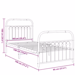 vidaXL Metal Bed Frame with Headboard and Footboard Bed Base White 183x203 cm - black, 90 x 190 cm/ with headboard & footboard