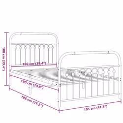 vidaXL Metal Bed Frame with Headboard and Footboard Bed Base White 183x203 cm - black, 100 x 190 cm/ with headboard & footboard - Additional view 7