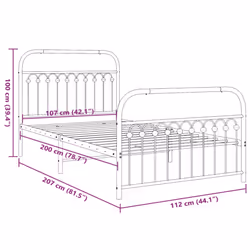 vidaXL Metal Bed Frame with Headboard and Footboard Bed Base White 183x203 cm - black, 107 x 203 cm/ with headboard & footboard - Additional view 3