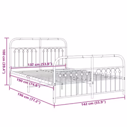 vidaXL Metal Bed Frame with Headboard and Footboard Bed Base White 183x203 cm - black, 137 x 190 cm/ with headboard & footboard - Additional view 3