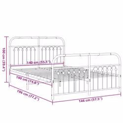 vidaXL Metal Bed Frame with Headboard and Footboard Bed Base White 183x203 cm - black, 140 x 190 cm/ with headboard & footboard - Additional view 7