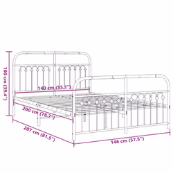 vidaXL Metal Bed Frame with Headboard and Footboard Bed Base White 183x203 cm - black, 140 x 200 cm/ with headboard & footboard - Additional view 7