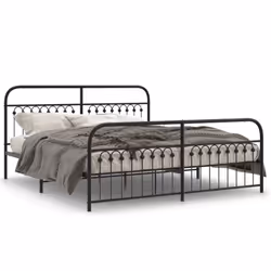 vidaXL Metal Bed Frame with Headboard and Footboard Bed Base White 183x203 cm - black, 183 x 203 cm/ with headboard & footboa ...