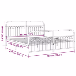 vidaXL Metal Bed Frame with Headboard and Footboard Bed Base White 183x203 cm - black, 183 x 203 cm/ with headboard & footboard