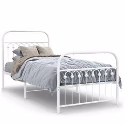vidaXL Metal Bed Frame with Headboard and Footboard Bed Base White 183x203 cm - white, 90 x 200 cm/ with headboard & footboar ...