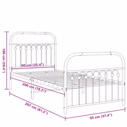 vidaXL Metal Bed Frame with Headboard and Footboard Bed Base White 183x203 cm - white, 90 x 200 cm/ with headboard & footboard
