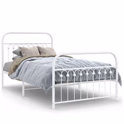 vidaXL Metal Bed Frame with Headboard and Footboard Bed Base White 183x203 cm - white, 100 x 190 cm/ with headboard & footboa ...