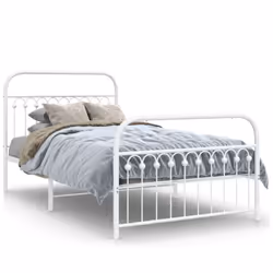 vidaXL Metal Bed Frame with Headboard and Footboard Bed Base White 183x203 cm - white, 107 x 203 cm/ with headboard & footboa ...