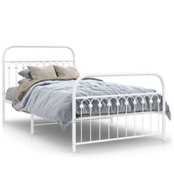 vidaXL Metal Bed Frame with Headboard and Footboard Bed Base White 183x203 cm - white, 107 x 203 cm/ with headboard & footboard