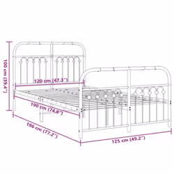 vidaXL Metal Bed Frame with Headboard and Footboard Bed Base White 183x203 cm - white, 120 x 190 cm/ with headboard & footboard - Additional view 3