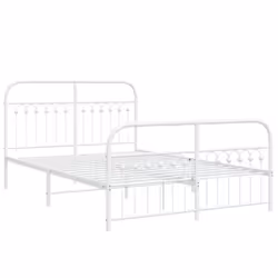 vidaXL Metal Bed Frame with Headboard and Footboard Bed Base White 183x203 cm - white, 137 x 190 cm/ with headboard & footboard