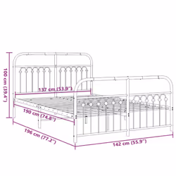 vidaXL Metal Bed Frame with Headboard and Footboard Bed Base White 183x203 cm - white, 137 x 190 cm/ with headboard & footboard - Additional view 7