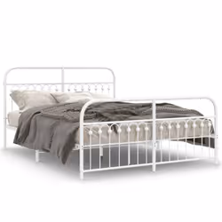 vidaXL Metal Bed Frame with Headboard and Footboard Bed Base White 183x203 cm - white, 150 x 200 cm/ with headboard & footboa ...