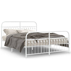 vidaXL Metal Bed Frame with Headboard and Footboard Bed Base White 183x203 cm - white, 150 x 200 cm/ with headboard & footboard