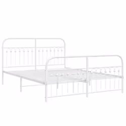 vidaXL Metal Bed Frame with Headboard and Footboard Bed Base White 183x203 cm - white, 160 x 200 cm/ with headboard & footboard