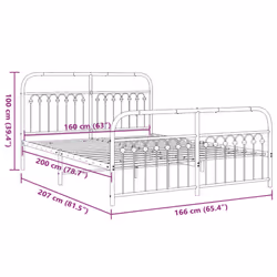 vidaXL Metal Bed Frame with Headboard and Footboard Bed Base White 183x203 cm - white, 160 x 200 cm/ with headboard & footboard