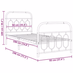 vidaXL Metal Bed Frame with Headboard and Footboard Bed Base Black 120x200 cm - white, 90 x 190 cm/ with headboard & footboard - Additional view 7
