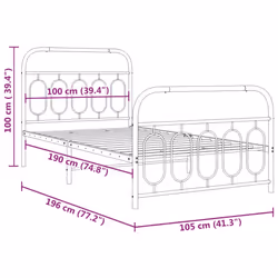 vidaXL Metal Bed Frame with Headboard and Footboard Bed Base Black 120x200 cm - white, 100 x 190 cm/ with headboard & footboard - Additional view 7