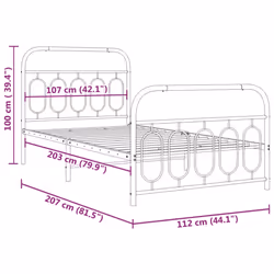 vidaXL Metal Bed Frame with Headboard and Footboard Bed Base Black 120x200 cm - white, 107 x 203 cm/ with headboard & footboard - Additional view 3