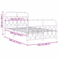 vidaXL Metal Bed Frame with Headboard and Footboard Bed Base Black 120x200 cm - white, 120 x 190 cm/ with headboard & footboard - Additional view 3