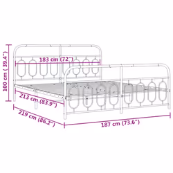 vidaXL Metal Bed Frame with Headboard and Footboard Bed Base Black 120x200 cm - white, 183 x 213 cm/ with headboard & footboard - Additional view 7