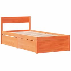 vidaXL Bed Frame with Drawers Bed Base Mattress Foundation Solid Wood Pine - wax brown, 100 x 200 cm