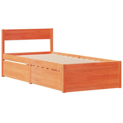 vidaXL Bed Frame with Drawers Bed Base Mattress Foundation Solid Wood Pine - wax brown, 100 x 200 cm