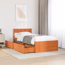 vidaXL Bed Frame with Drawers Bed Base Mattress Foundation Solid Wood Pine - wax brown, 100 x 200 cm