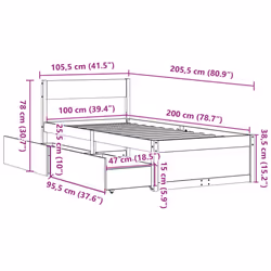 vidaXL Bed Frame with Drawers Bed Base Mattress Foundation Solid Wood Pine - wax brown, 100 x 200 cm