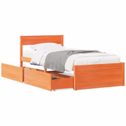 vidaXL Bed Frame with Drawers Bed Base Mattress Foundation Solid Wood Pine - wax brown, 90 x 200 cm