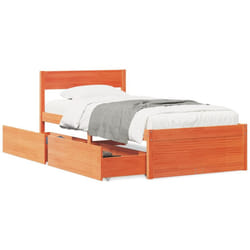 vidaXL Bed Frame with Drawers Bed Base Mattress Foundation Solid Wood Pine - wax brown, 90 x 200 cm