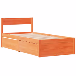 vidaXL Bed Frame with Drawers Bed Base Mattress Foundation Solid Wood Pine - wax brown, 90 x 200 cm