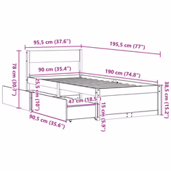 vidaXL Bed Frame with Drawers Bed Base Mattress Foundation Solid Wood Pine - wax brown, 90 x 190 cm - Additional view 9
