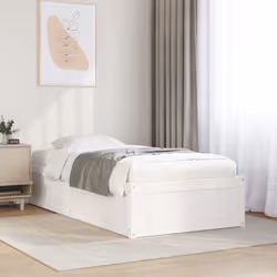 vidaXL Bed Frame Home Bed Base Bedstead Mattress Foundation Solid Wood Pine - White, 100 x 200 cm