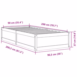vidaXL Bed Frame Home Bed Base Bedstead Mattress Foundation Solid Wood Pine - white, 90 x 200 cm - Additional view 3