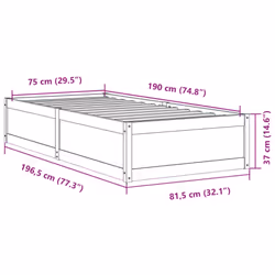 vidaXL Bed Frame Home Bed Base Bedstead Mattress Foundation Solid Wood Pine - white, 75 x 190 cm