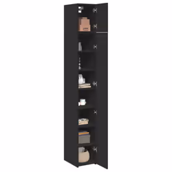 vidaXL Slim Storage Cabinet Highboard Sideboard Concrete Grey Engineered Wood - black