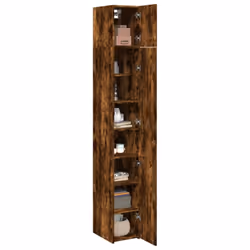 vidaXL Slim Storage Cabinet Highboard Sideboard Concrete Grey Engineered Wood - smoked oak