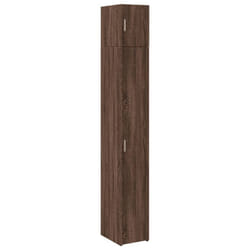 vidaXL Slim Storage Cabinet Highboard Sideboard Concrete Grey Engineered Wood - brown oak